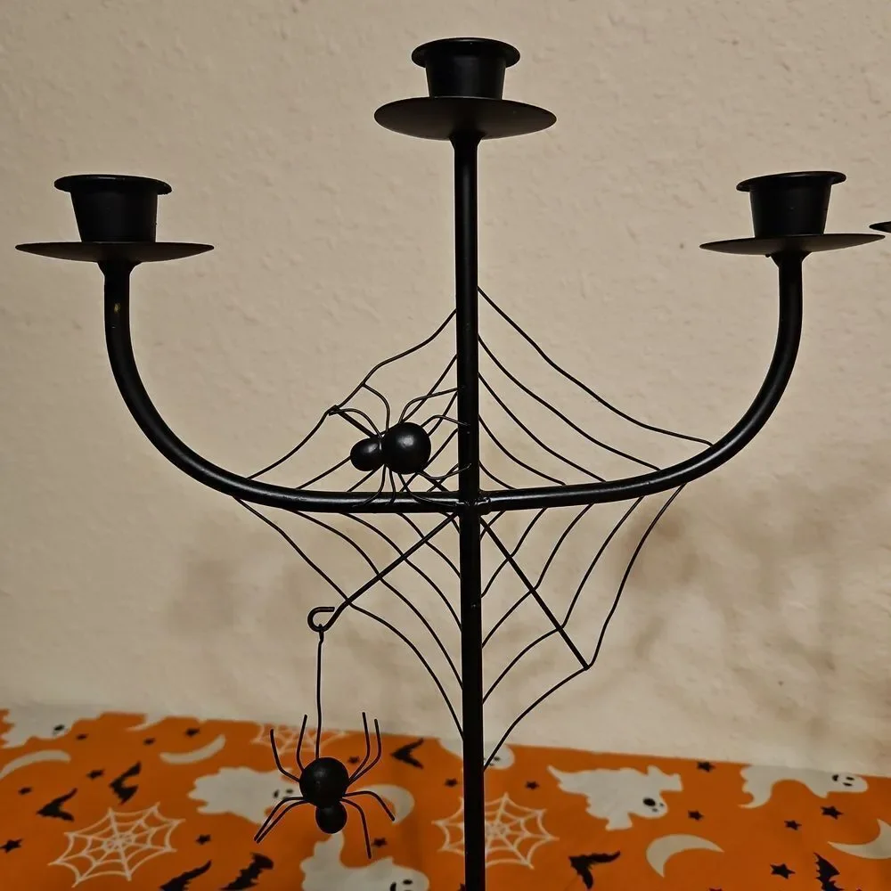 Set Of 2 Gothic Black Spider Web Candelabra Candle Holders